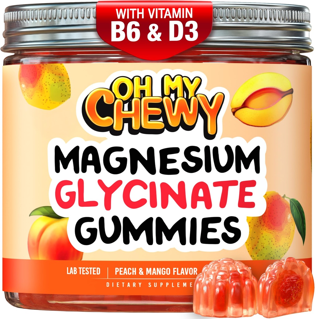 Middelgrote Magnesium Glycinate Gummies 400MG - Hoge Absorptie voor kinderen, tieners en volwassenen - Supplement voor slaap, rust en spierontspanning met B6 & D3 - Glutenvrij & Veganistisch vriendelijk - 120 Tel.