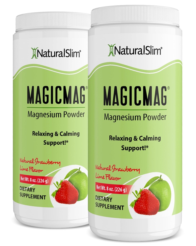 NaturalSlim MagicMag Magnesium Citrate Powder for Stress, Constipation, Muscle & Heart Health, Better Rest & Digestive Support, Magnesium Supplement for Women and Men, 8 oz (2 Pack) – Strawberry Lime