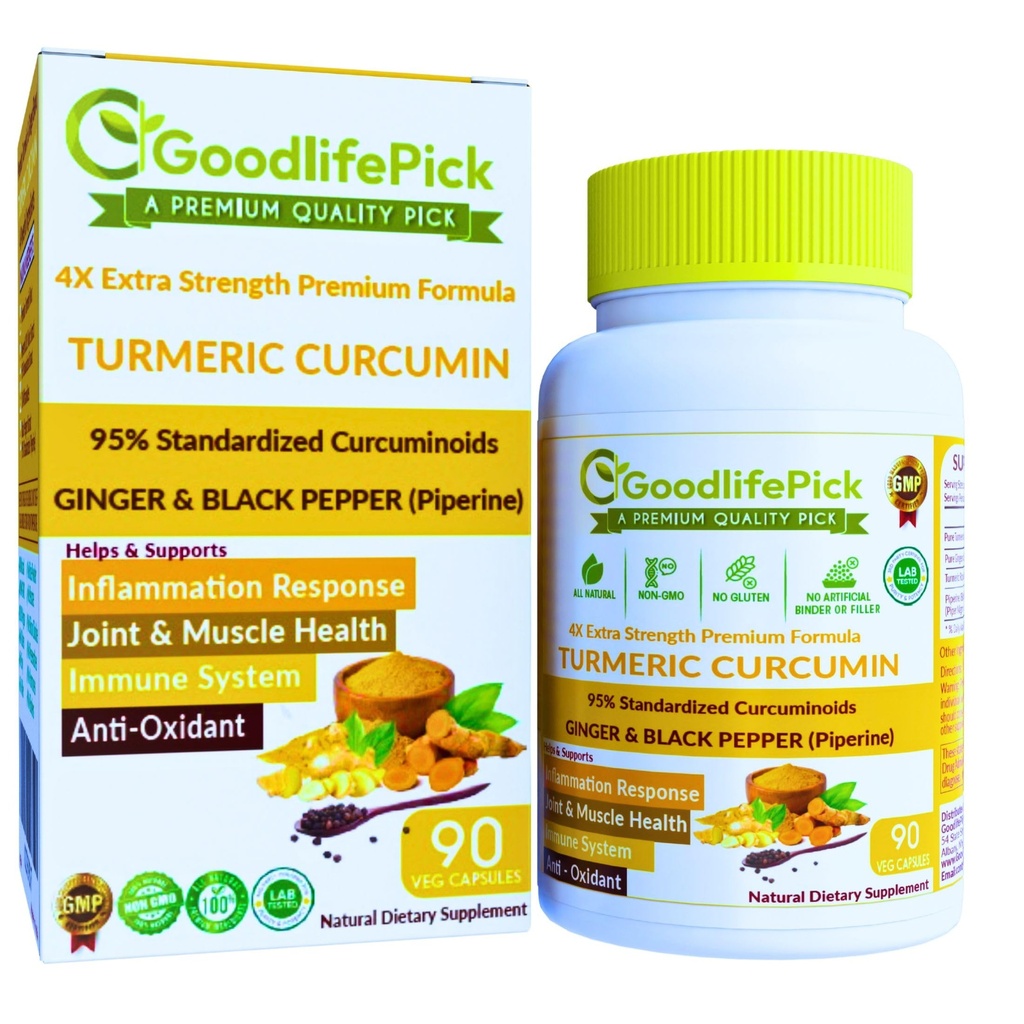Kurkuma Curcumine Capsules Extra sterkte met gember & 95% Curcuminoïden & Black Pepper Extract voor maximale voordelen. Alle Natural NonGMO NO Rijstpoeder NO Stearaat NO Silica- 90 Veg Cap
