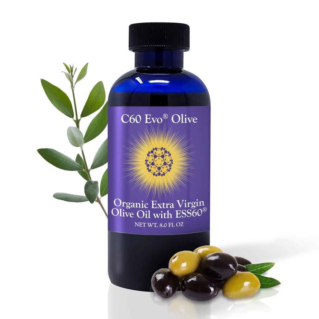 Pure Carbon 60 ESS60 in All-Natural Extra Virgin Olive Oil, All-in-One Sleep Supplement, Antioxidants Supplement and Energy Supplement for Overall Wellness, Flexibility, Youthful Glow, 8 oz