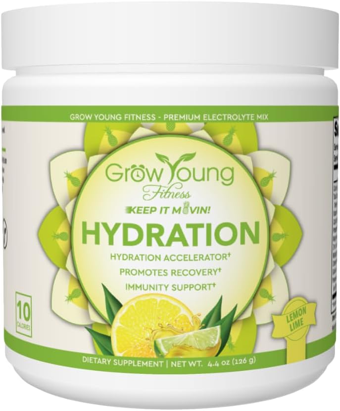 Groei Young Fitness Hydration Powder - Lemon Lime, Premium Electrolyte Mix voor Proactieve Hydration, Vitaminen en Suikervrij (1 Pack, 30 Servings)