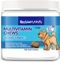 Kruiden Dieren Multivitamine Kauwt met mineralen & Probiotica, Verbetert Immuniteit & Coat, Ondersteunt Digestie, Hersenen & Hart Gezondheid, Heerlijke Natuurlijke Eenden Smaak, Hondensupplementen & Vitaminen, Pack van 1