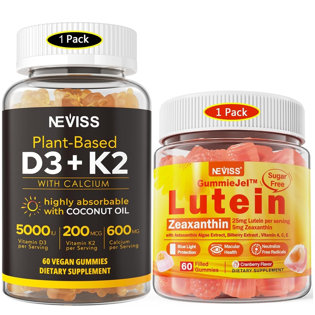 NEVISS Sugar Free Lutein Gummies 60 Tellingen + Vitamine D3 Gummies 60 Tellingen