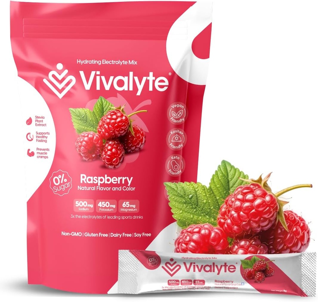 Elektrolytpoeder Geen suiker Stevia Gezoet 100% natuurlijke hydratatiepakketten - 20 tellingen natrium, kaliumcitraat & Magnesium L-Threonaat (5,64, framboos)