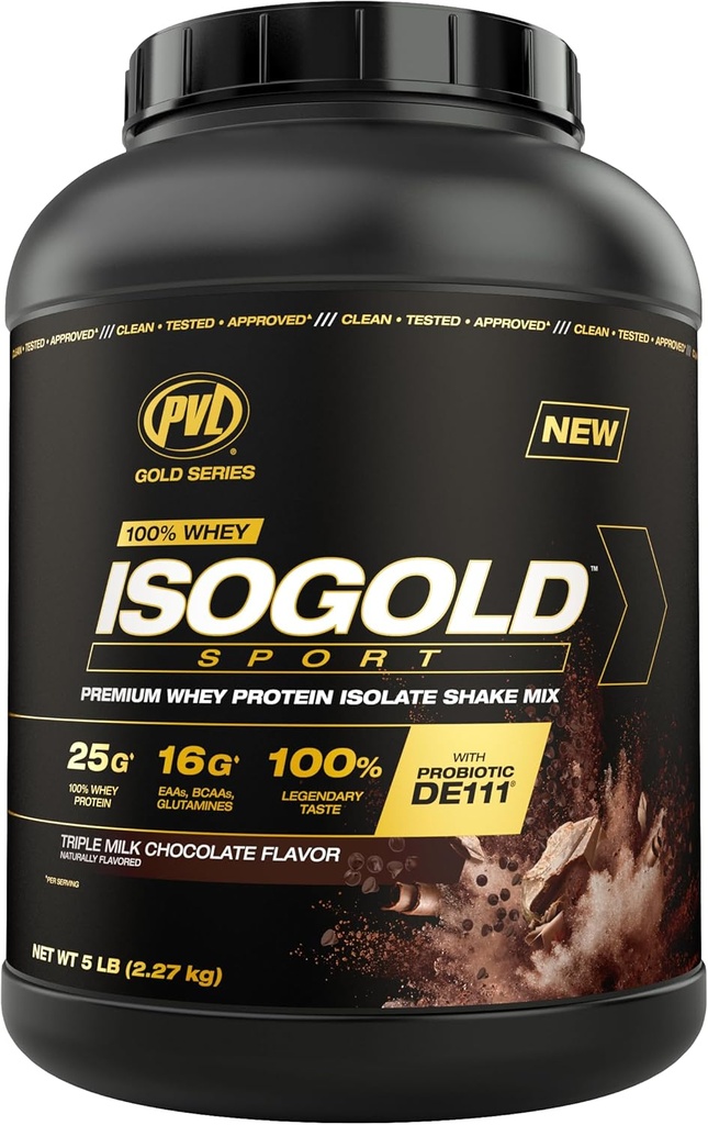 PVL Gold Series - 100% Wei ISOGOLD Sport - Premium Wei Proteine Isolaat Shake Mix - 5 LB - Drievoudige chocolade