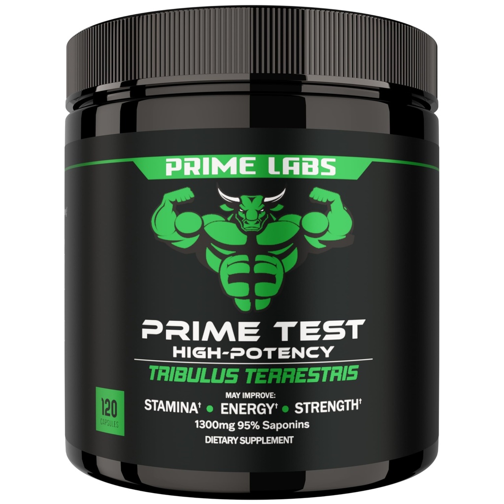 Prime Labs Tribulus Terrestris for Men 1300mg - Enhanced with 95% Saponins - Energy, Vitality, Strength - 120 Count