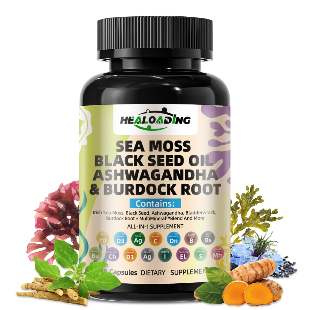 Sea Moss Capsules：Wildcrafted Organic Irish Seamoss & Bladderwack - Rich in Minerals, Supports Thyroid Health, Digestion, Skin & Immune System - Vegan, Non-GMO