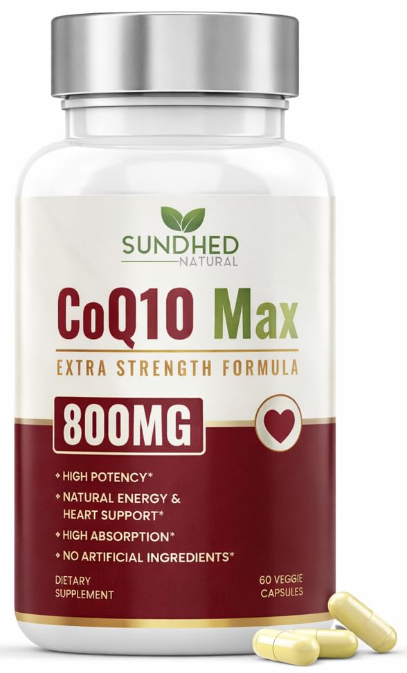 CoQ10 Krachtige Antioxidant Supplement - Extra sterke formule 800mg, 60 capsules, 1-maand levering met Co-enzym Q10 Vitaminen en Supplementen