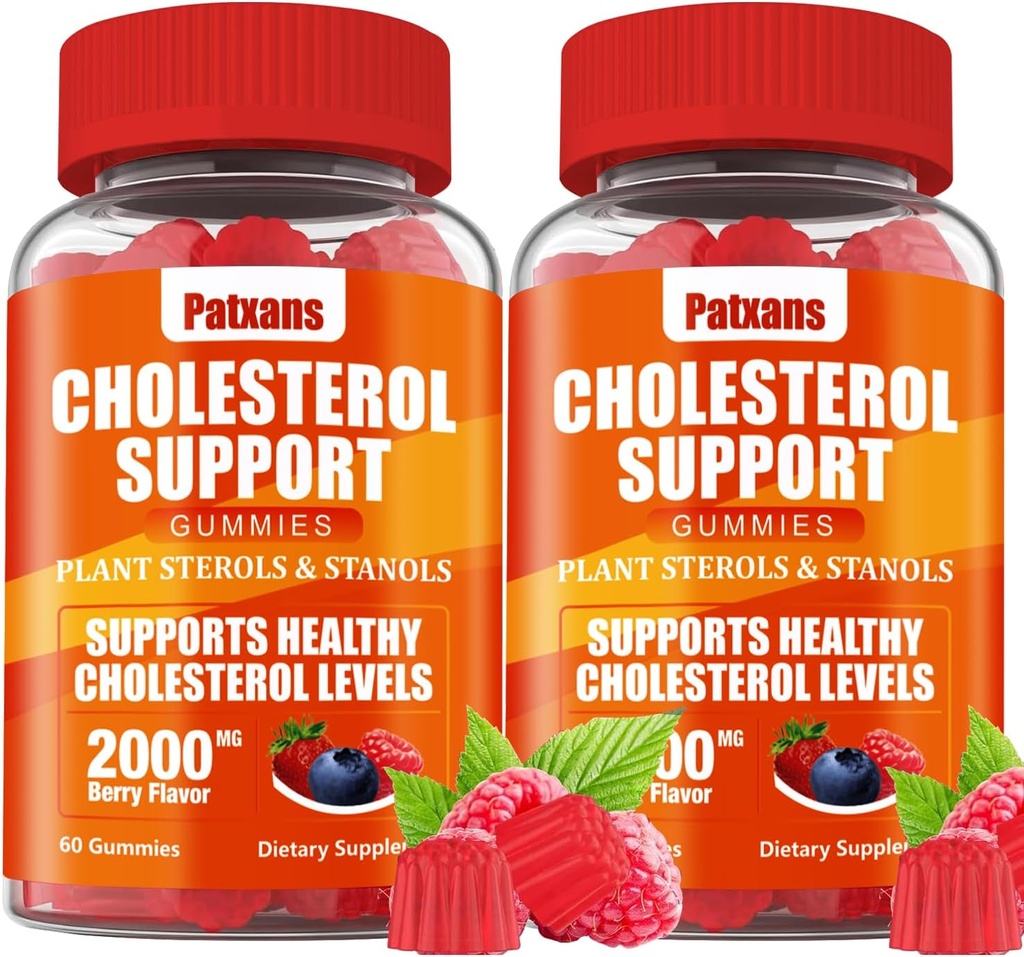 2 Packs Cholesterol Ondersteuning Gummies, bevattende 2000 MG van Plant Sterolen & Sterolen, Cholesterol Complex Gummies, Ondersteuning Gezonde Cholesterol Niveaus, Energie Ondersteuning, Gemengde Berry smaak, 120 Cts