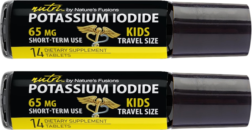 (2 verpakkingen) Nutri Kaliumiodide tabletten 65 mg - Reisgrootte kinderen 14 tabletten Kaliumiodide pillen - Kaliumjodium tabletten 65 mg - YODO Naciente Ki pillen (28 tabletten)
