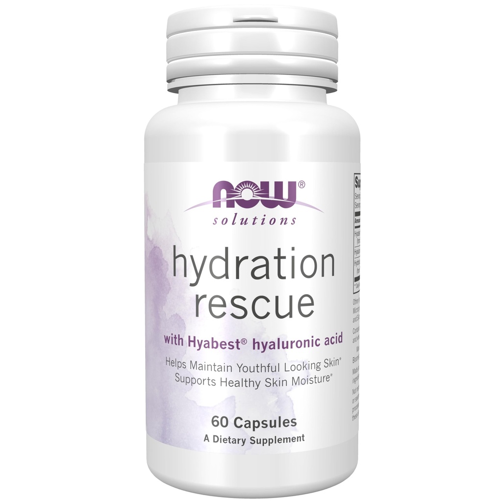 NOW Foods Solutions, Hydration Rescue with Hyabest® hyaluronic acid, Helps Maintain Youthful Looking Skin*, Supports Healthy Skin Moisture*, 60 Veg Capsules