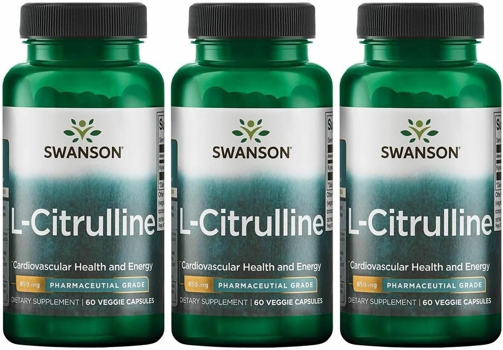 Swanson L-Citrulline - Natural Supplement Promoting Cardiovasculair Health & Energy Support - Helpt verhogen Circulatie - (60 Capsules, 850mg Elk) (3 Pack)