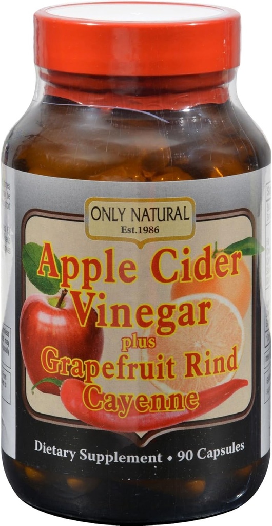 Alleen natuurlijke Apple Cider Vinegar Plus Grapefruit Rind Cayenne Capsules, 90-Count