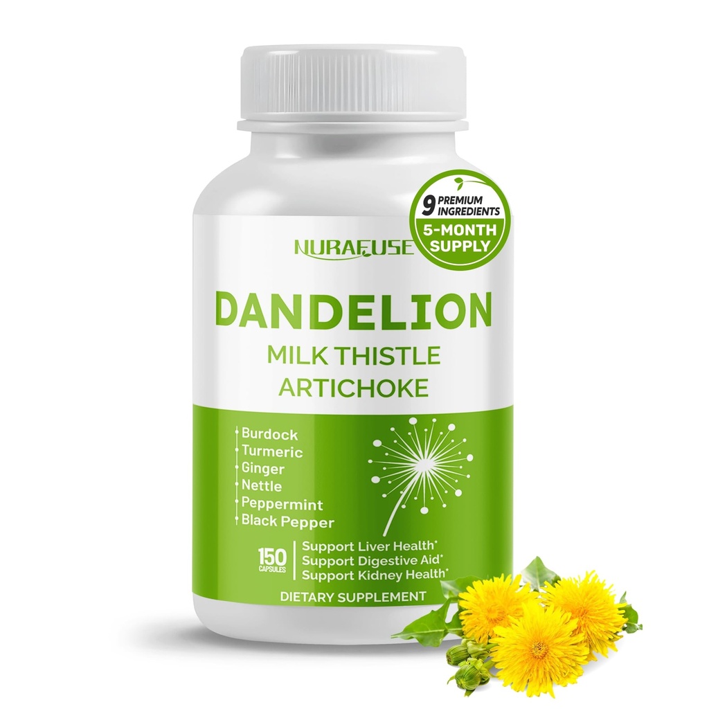 Dandelion Milk Thistle Artichoke Burdock Kurkuma - Ondersteuning Lever Gezondheid, Ondersteuning Digestieve Hulp - Gemaakt en getest in de VS