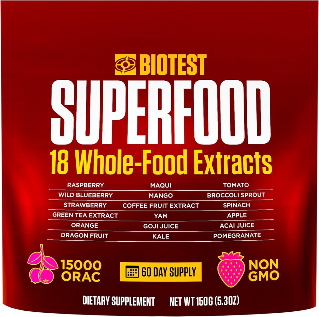 Biotest Superfood - Berry-Dense Polyfenolen - Bosbes, Framboos, Aardbei, Maqui - 30 porties