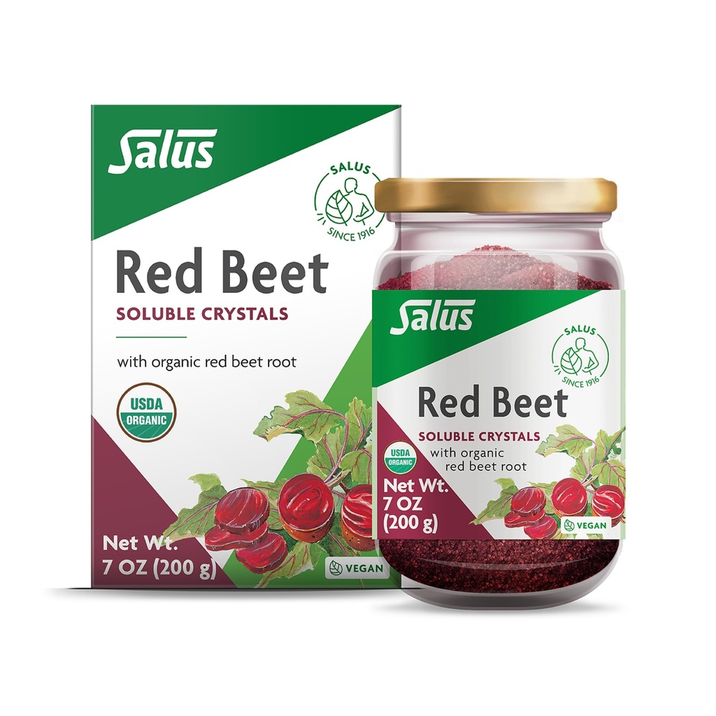 Salus Red Beet Crystals - Organic Nutritional Beet Root Powder Mix - Superfood Powder Supplement met vitamine C, Folaat, Magnesium & Kalium - 7 oz