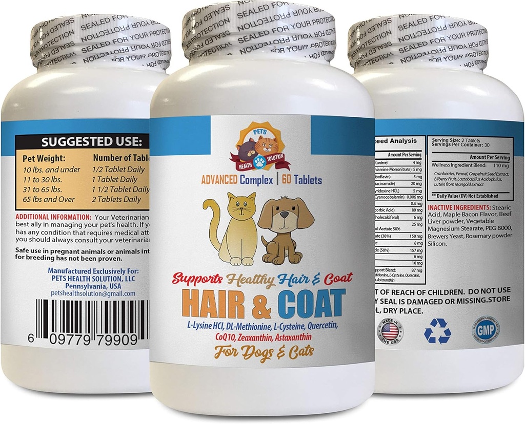 Honden Gezonde jas supplement - Huisdieren Haar en jas Boost - voor honden en katten - Ondersteunt gezonde huidhaar Nagels - quercetine voor Huisdieren - 1 fles (60 tabletten)