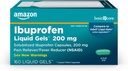 Basic Care Ibuprofen Liquid Gels 200 mg, Pain Reliver / Fever Reducer Liquid Filled Capsules, Voor hoofdpijn, tandpijn, rugpijn, menstruele krampen en meer, 160 Tellen