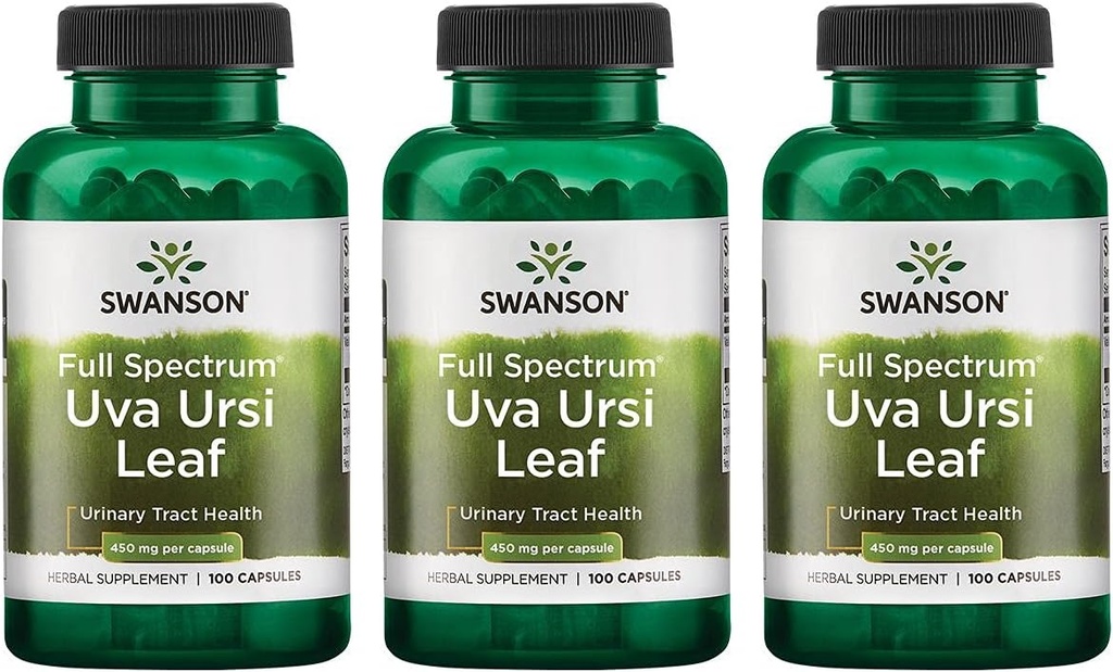 Swanson Full-Spectrum Uva Ursi Leaf - Kruidensupplement ter ondersteuning van de nier- en urinetrek gezondheid - mei ondersteuning Cardiovasculaire systeemfunctie & Blaasgezondheid - (100 capsules, 450 mg elke) 3 verpakkingen
