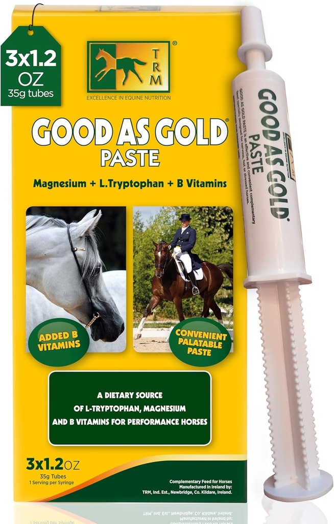 TRM Good as Gold Equine Calming Supplement Paste for Relaxation and Focus | Tryptophan, Magnesium, B Vitamins - 3 Qty x 1.23 oz (3 Qty x 35g) - 3 Qty x 1.23 oz