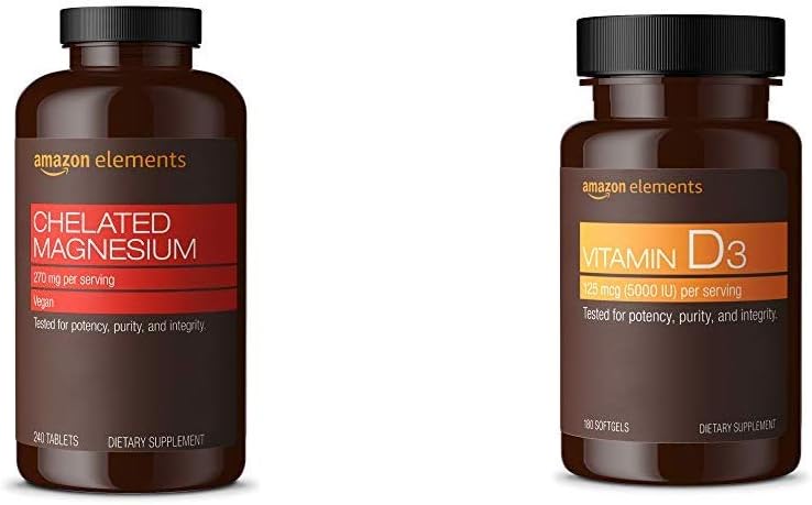 Elementen gecheleerd magnesium Glycinaat (240 tabletten) en vitamine D3 (180 Softgels)