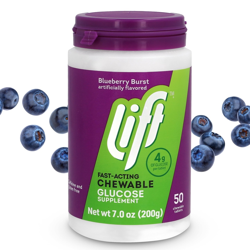 Lift glucose snel werkende glucose kauwbare energie tabletten, bosbessen, 50 ct Jar (verpakking van 1)
