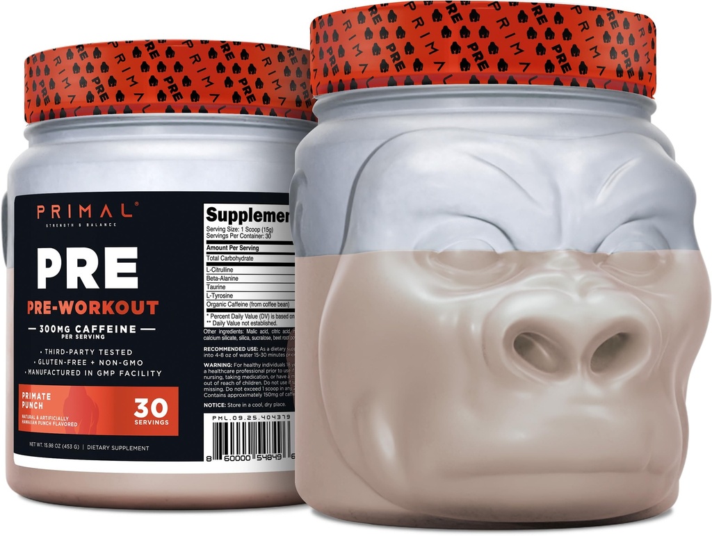 Primal pre-workout Primate punch (30 porties) (Tropische smaak) - Glutenvrij en niet-GMO