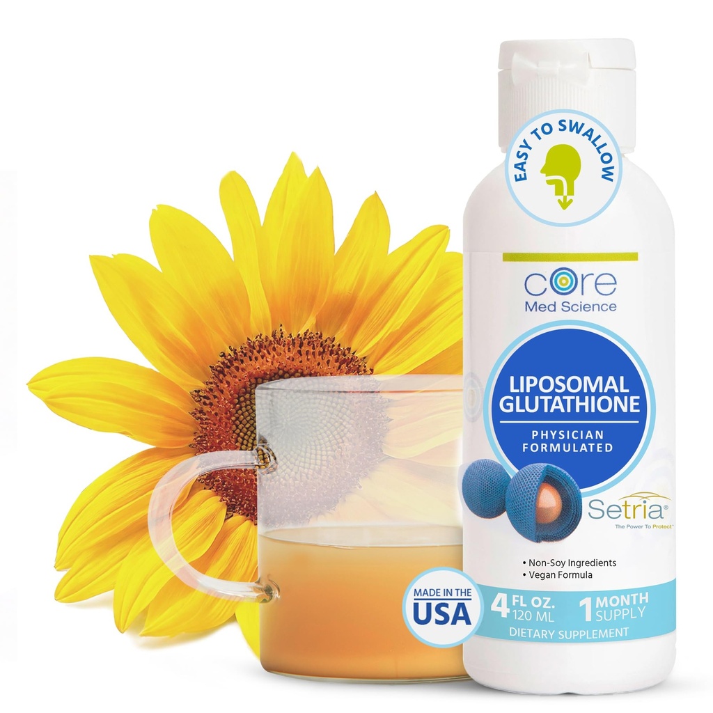Core Med Science Liposomal Glutathion Liquid Supplement (500 mg, 4 Fl Oz) - Pure Reduced Setria met Fosfolipide Complex - Antioxidant Supplement voor energie, hersenen gezondheid, huid en lever gezondheid