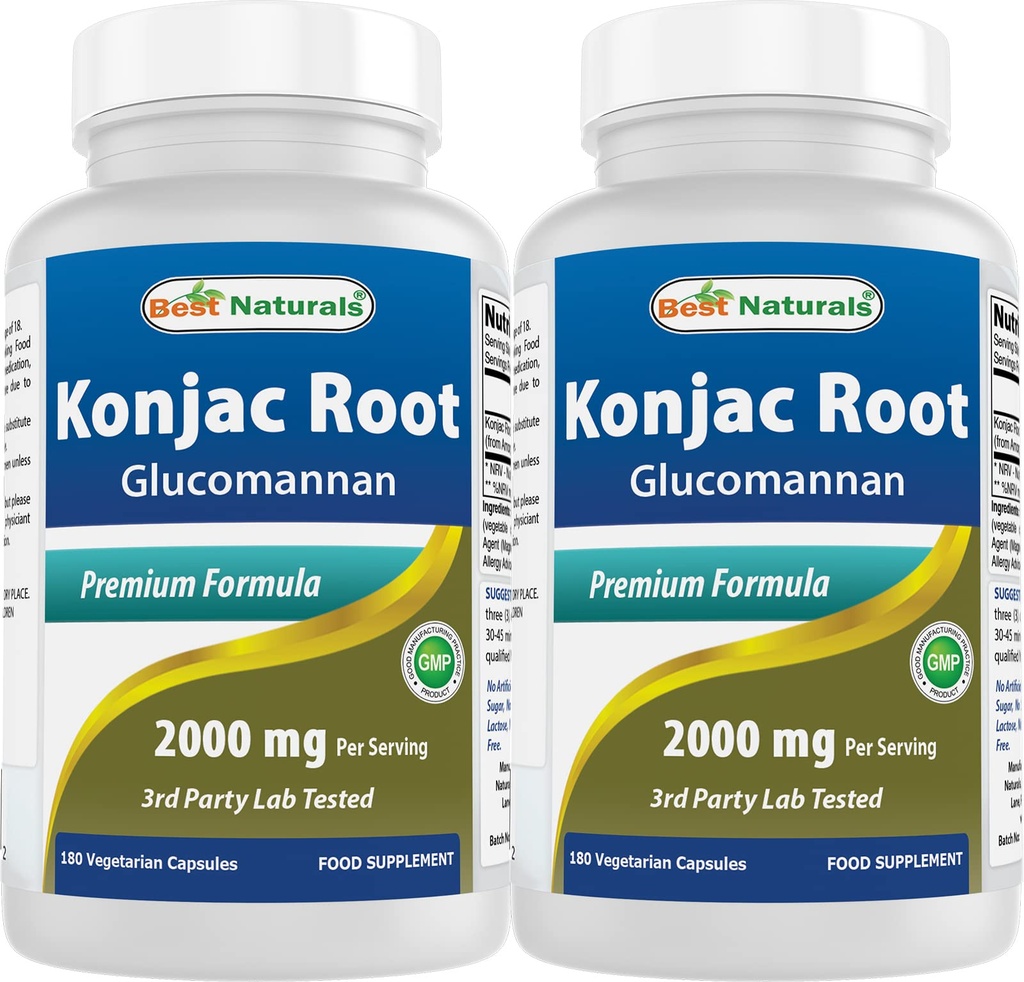 Best Naturals 2 Pack Konjac Glucomannan Root 2000 mg per portie - 180 Vegetarische Capsules