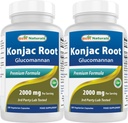 Best Naturals 2 Pack Konjac Glucomannan Root 2000 mg per portie - 180 Vegetarische Capsules