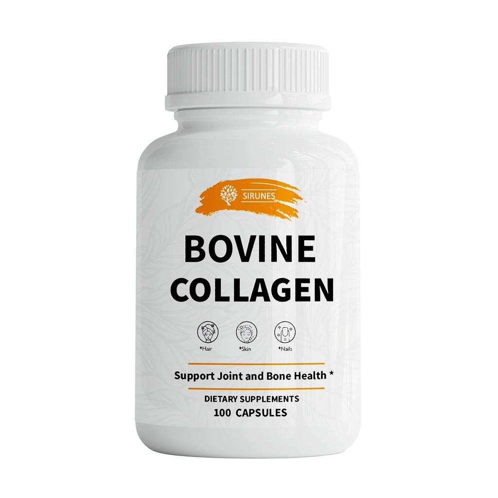 SIRUNES Bovine Collagen Supplements for Men and Women I Hydrolyzed Grass Fed Bovine Collagen Peptides Dietary Supplement for Joint, Nerve & Bone Support - Non-GMO, Anti-Aging - 100 Capsules