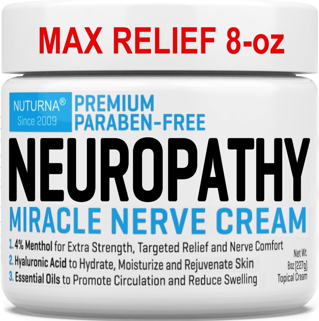 Neuropathie Nerve Relief Cream - Premium Nerve Cream 3X Action for Targeted Relief and Soothing Nerve Comfort - Maximale sterkte met 4% Menthol, MSM voor Voeten Handen Benen tenen & Back - Super Large 8 Oz