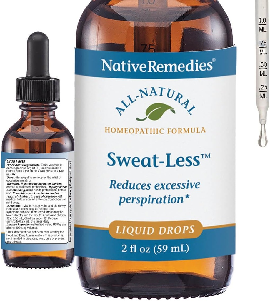Native Remedies Sweat-Less - Natuurlijke Homeopathische Formule voor overmatig zweten, transpiratie en clammy - 59 ml