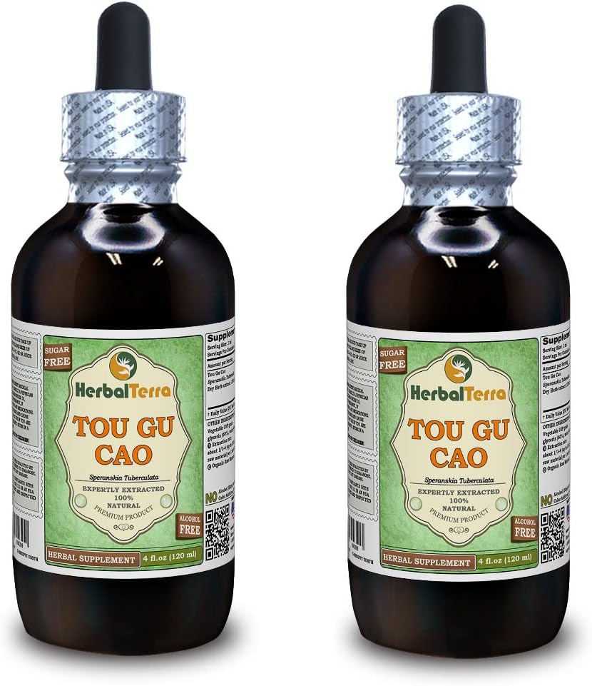 TOU Gu Cao, Speranskia (Speranskia Tuberculata) Glycerite, Organisch gedroogd kruiden Alcoholvrije vloeistof Extract (Grote naam: HerbalTerra, Trots gemaakt in USA) 2x4 fl.oz (2x120 ml)
