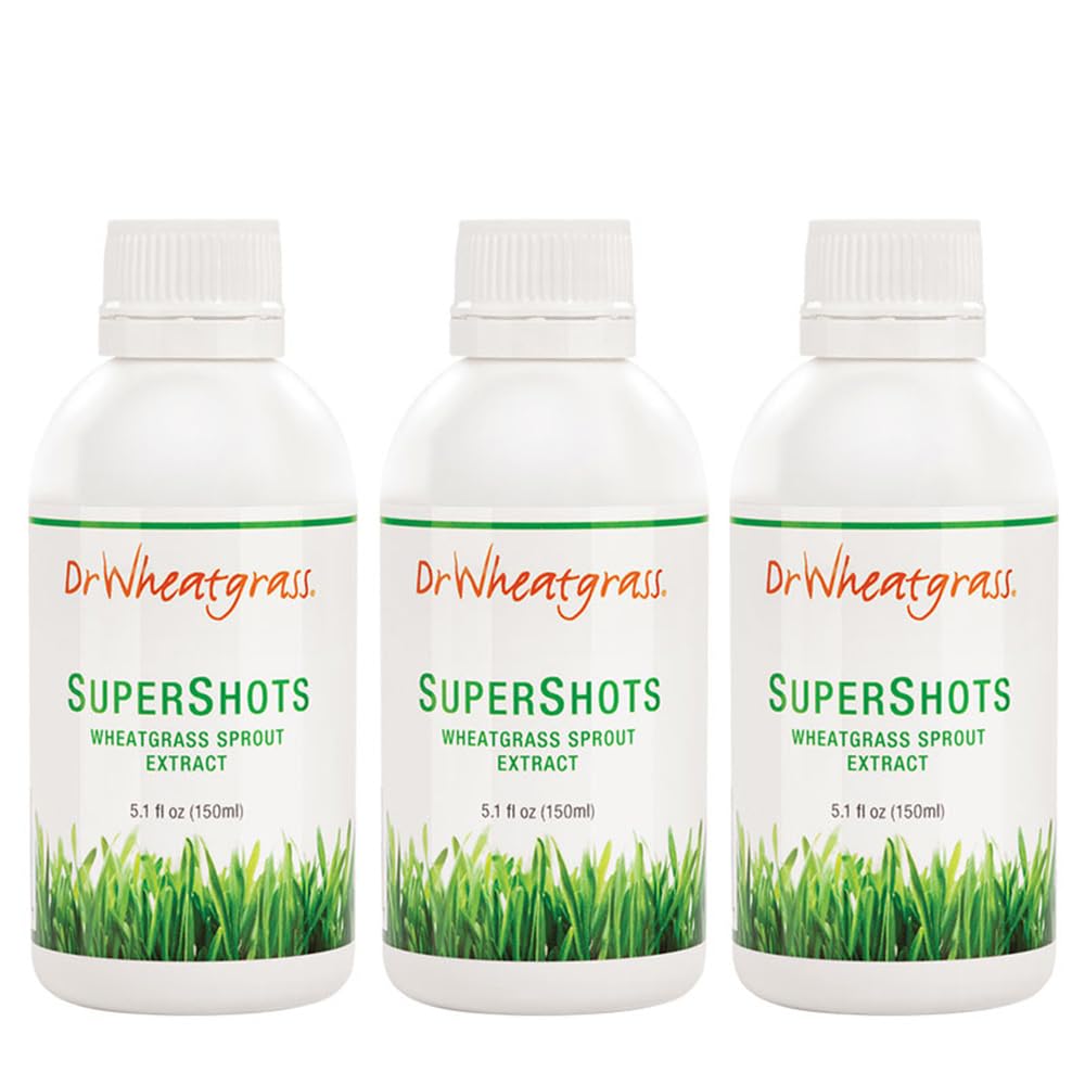 Dr Wheatgrass (Pack of 3) Supershots(30 Day Supply) - Wheatgrass Extract in a Bottle, Stronger Than Fresh Wheatgrass Juice and Powder