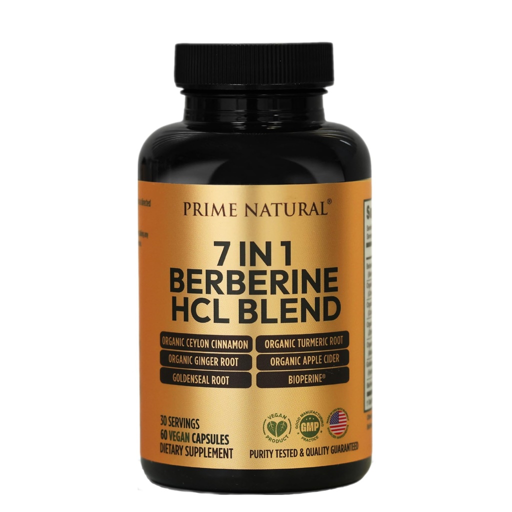 PRIME NATUURLIJKE Berberine HCl 600mg Biologische Ceylon Cinnamon 400mg Biologische Kurkuma 200mg Biologische Gember 130mg Biologische Apple Cider Vinegar 65mg Goldenseal Wortel 6.5mg Bioperine 3mg 60 Capsules