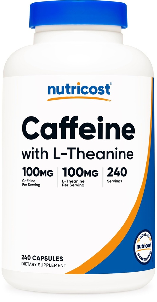 Nutricost Cafeïne met L-Theanine, 100 mg van elke 240 capsules, 240 porties - Non-GMO en Glutenvrij