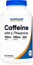 Nutricost Cafeïne met L-Theanine, 100 mg van elke 240 capsules, 240 porties - Non-GMO en Glutenvrij