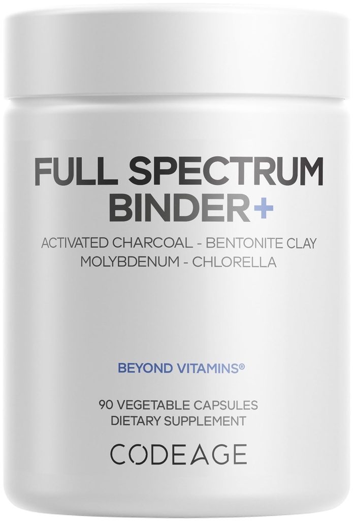 Codeage Binder + Systemische Binder Supplement - Actieve Charcoal Pillen, Bentonite Clay Mineral Powder, Fulvic & Humic Acids, Molybdeen, Carbon Forms - 90 Capsules