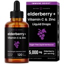 NutraChamps Biologische Vlierbes Siroop - 5000mg Vlierbes Extract met Vitamine C & Zink - Zwarte Vlierbes Liquid Drops - Suikervrije Immunity Booster, Veganistisch, Glutenvrij