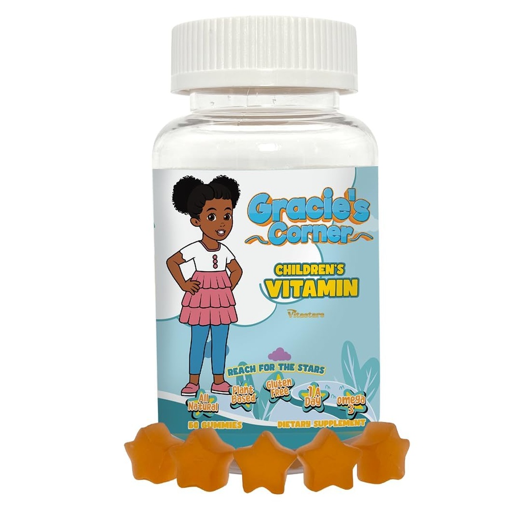 Gracie’s Corner Stars Kids Multivitamin Gummies with Omega 3 - Children’s Vitamins A, B, C, D - Star-Shaped Toddler Multivitamins, Plant-Based, Gluten-Free Kids Gummy Vitamins, 60 Count