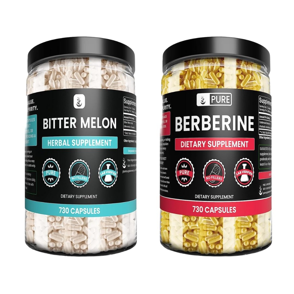 Pure Original Ingrediënten Goldenseal Berberine & Bitter Melon Capsules Bundel, (730 Capsules) No Magnesium of Rijst Fillers
