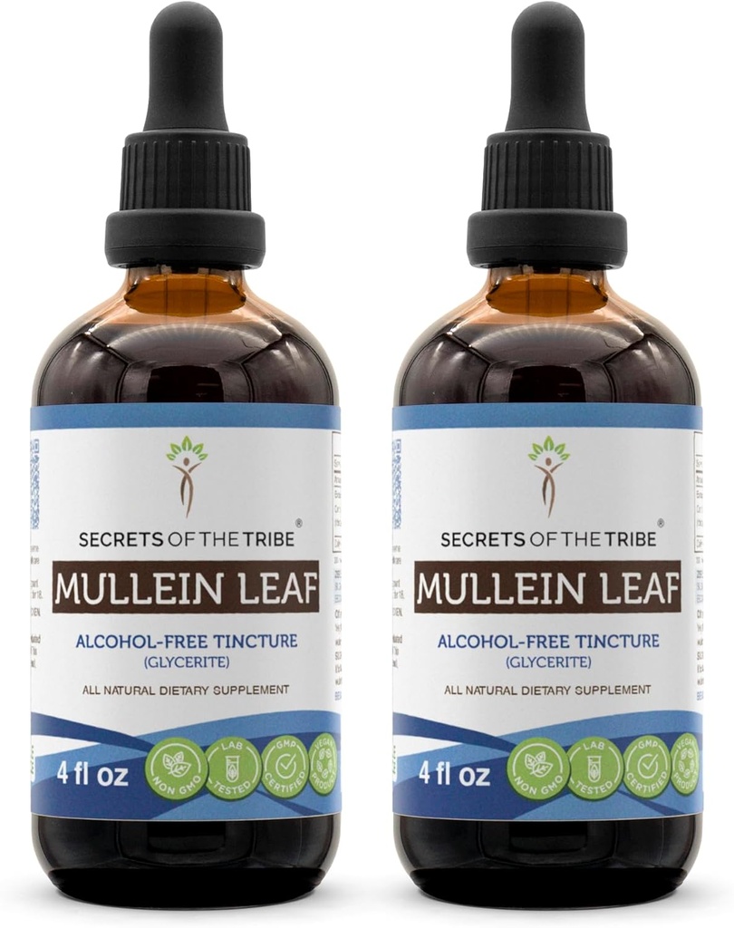 Geheimen van de Tribe Mullein Leaf Alcoholvrij Liquid Extract, Mullein (Verbascum thapsus) Tinctuur Supplement (2x4 FL OZ)