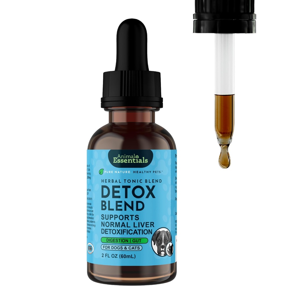 Dieren Essentials Detox Blend - Leverondersteuning voor honden & katten, leversupplement, kruidenformule, menselijke kwaliteit kruiden, dierlijke wellness tonics - 2 Fl Oz