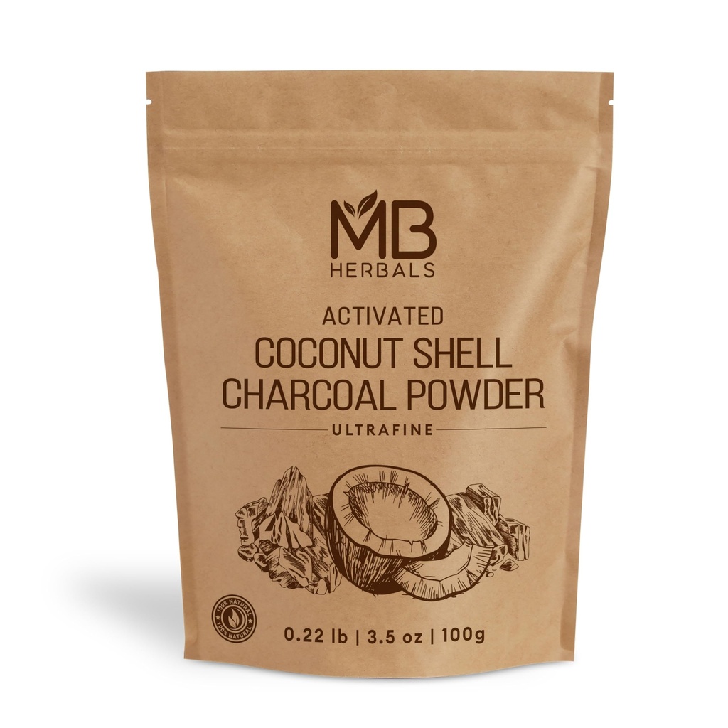 MB Kruiden Geactiveerde Charcoal Powder van Kokos Shell 3,5 oz (100 Gram) Voor extern gebruik Alleen voor Tandpowder Gezichtspakketten en maskers