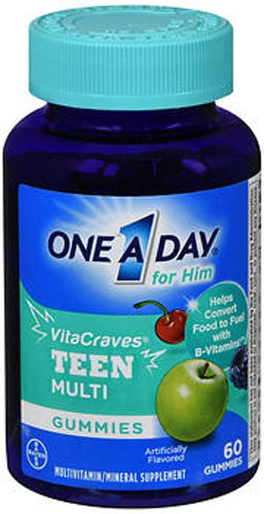 One A Day VitaCraves Teen for him Multivitamine Gummies, Supplement met vitamine A, vitamine C, vitamine D, vitamine E en zink voor Immune Health Support* & meer, 60 Tellen (pakket van 2)