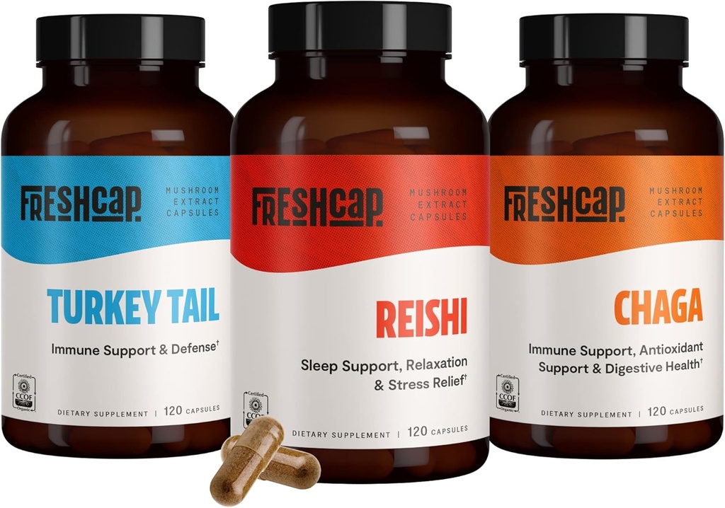 FreshCap Immune Defenders Bundle (Reishi, Turkije staart, Chaga) Capsules