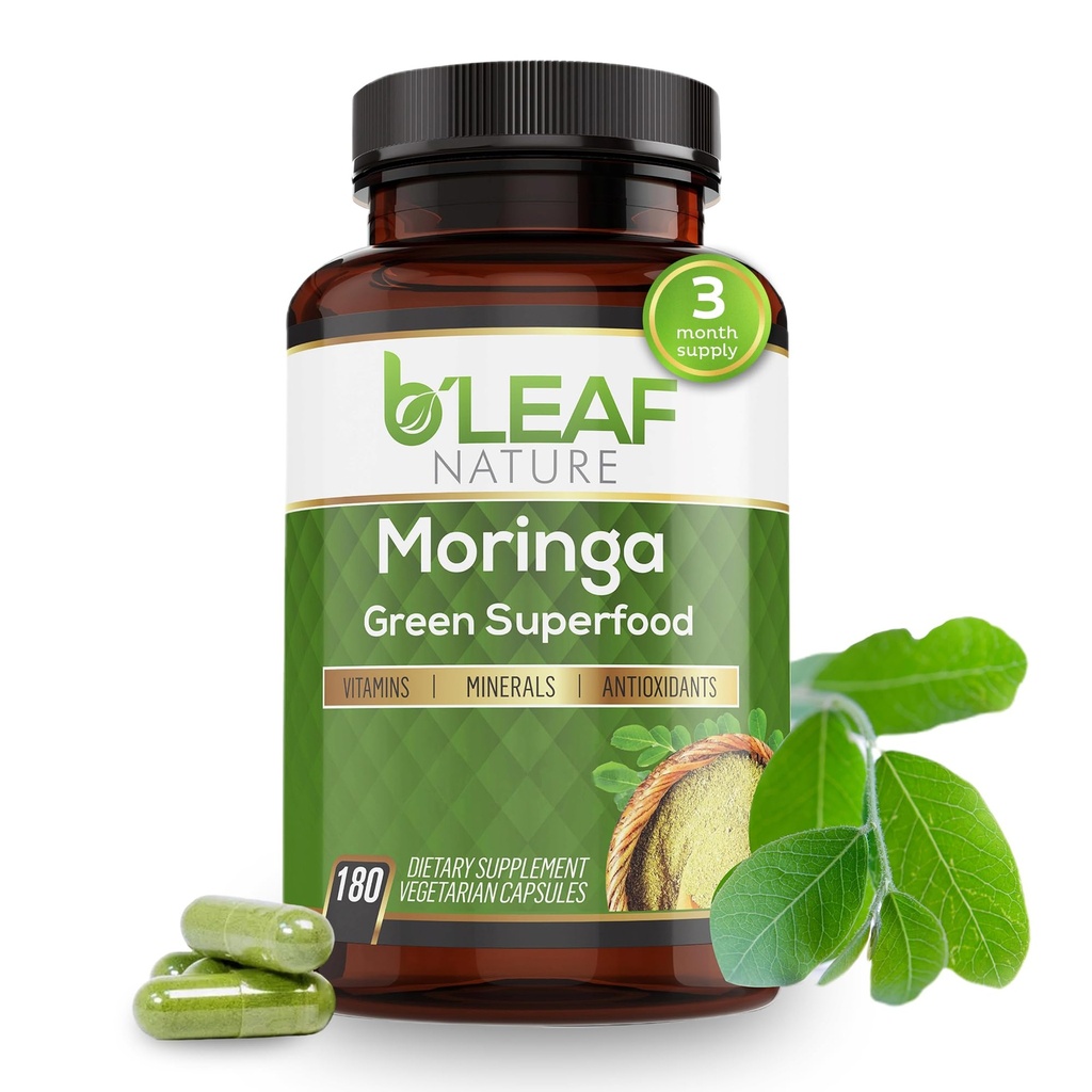 B'LEAF NATUUR Organische Moringa Capsules 1000mg, 180 Tellen 