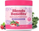 360 Voeding Blends with Benefits Reds & Superfoods for Natural Antioxidants and Polyphenols, with Fruits & Veggies, Probiotics Digestie, Daily Energy - Bessen & Cream - 30 Servings
