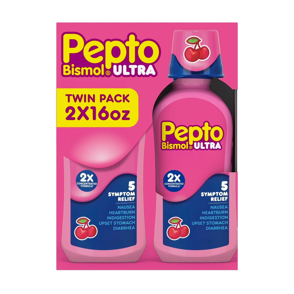 Pepto Bismol Liquid Ultra voor misselijkheid, brandend maagzuur, indigestie, verstoorde maag, en diarree - 5 Symptoom Fast Relief, Cherry Flavor 12 oz (pakket van 3)